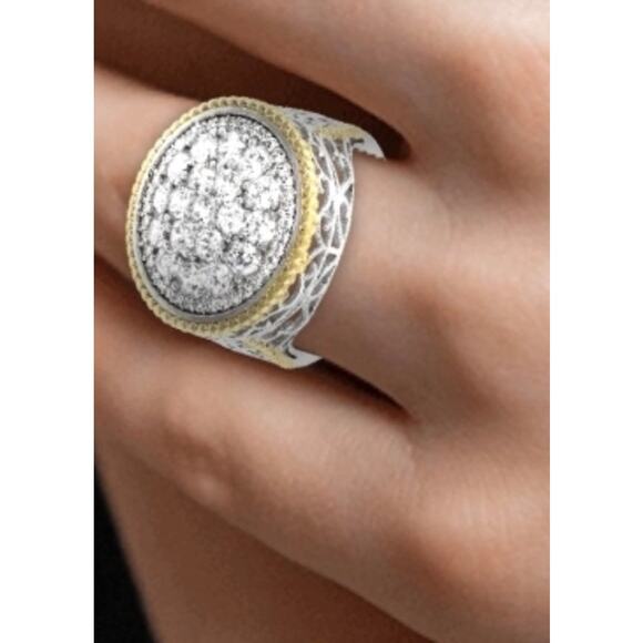 Diamonique CZS 18k Yellow Gold Edging Sterling Silver Ring 3.25 TCW Size 6 - Picture 4 of 5